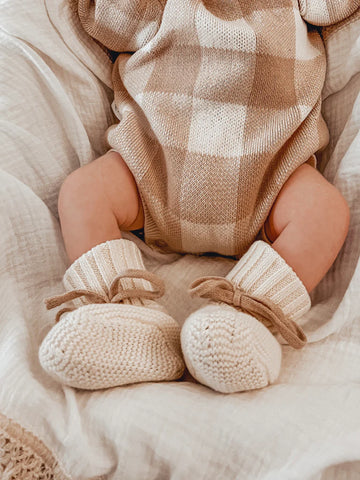 Knitted Booties | Gingham Cream